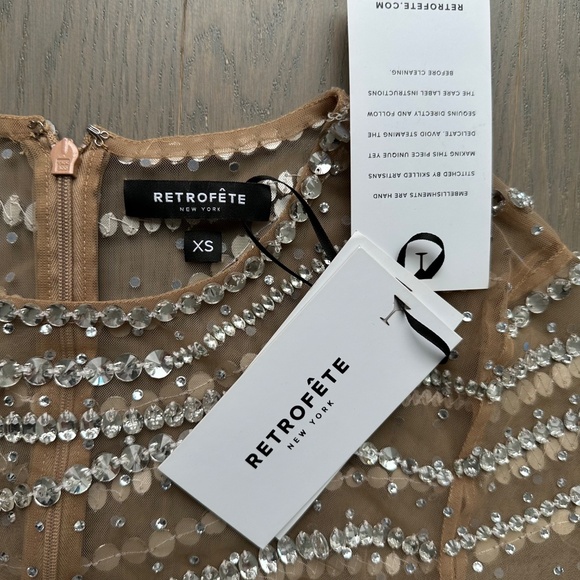 Retrofete RAES Sheer Crystal Long Sleeve Nude Mini Dress Embellished - XS - Picture 4 of 7